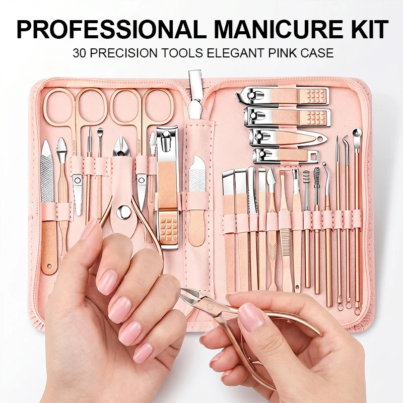 30 pcs Nail Clippers Manicure Tool Set, With Portable Travel Case, Cuticle Nippers And Cutter Kit, Professional Nail Clippers