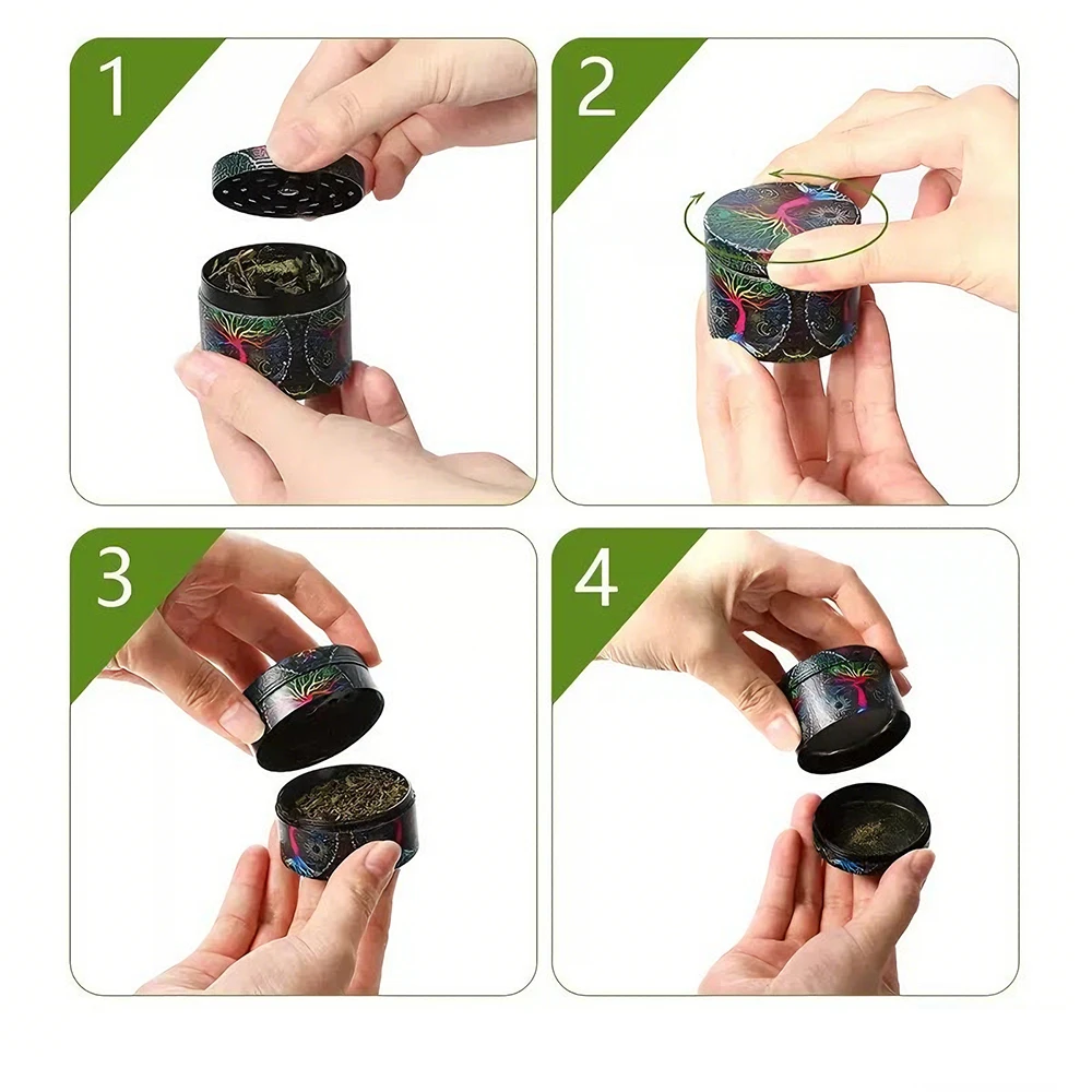 مطحنة أعشاب معدنية مكونة من 4 طبقات 50 مم - مطحنة توابل يدوية لأعشاب التبغ والتدخين وأسنان حادة متينة ملحقات تدخين محمولة