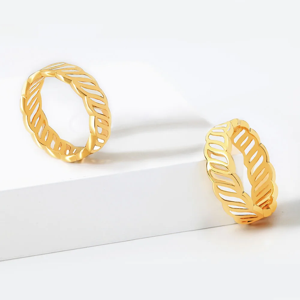 VAROLE Women Hollow Twisted Band Ring Copper Geometric Cutout Finger Ring Daily Wear Party Jewelry Gift