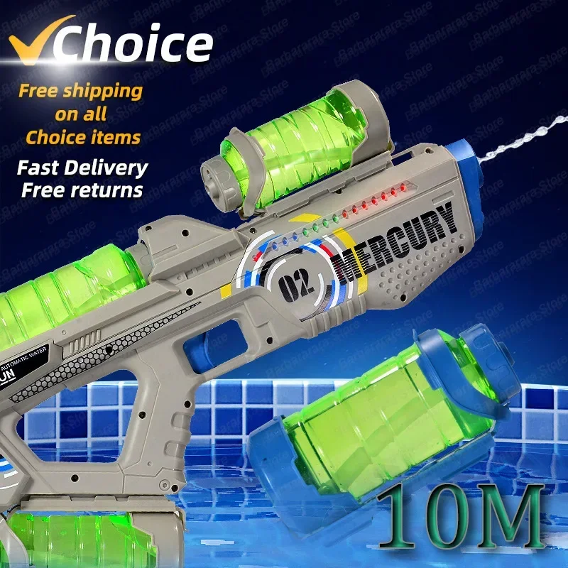 50cm Fully Automatic Electric Water Gun with Light Rechargeable Continuous Firing Party Game Kids Space Splashing Toy Boy Gift