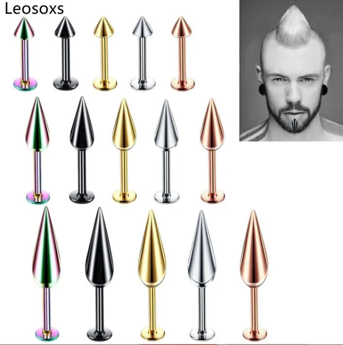 Leosoxs 1 Pcs Stainless Steel Rivet Conical Lip Stud Hip Hop Punk Style Body Piercing Jewelry 16G