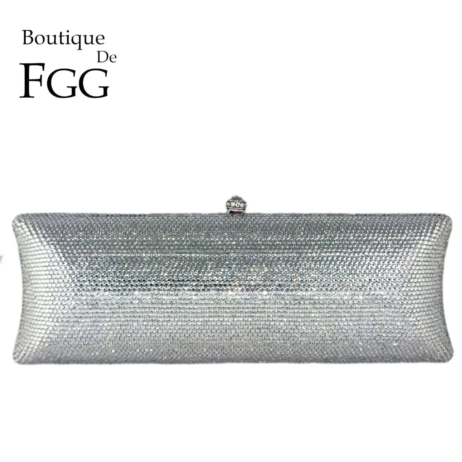 

Женский Блестящий клатч Boutique De FGG, Серебристый клатч с кристаллами, Свадебный клатч для свадебной вечеринки, яркий клатч для выпускного вечера