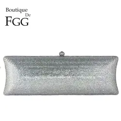 Boutique De FGG Sparkly Women Silver Crystal Clutch Bags Wedding Party Bridal Rhinestone Handbags and Purses Prom Diaond Clutch