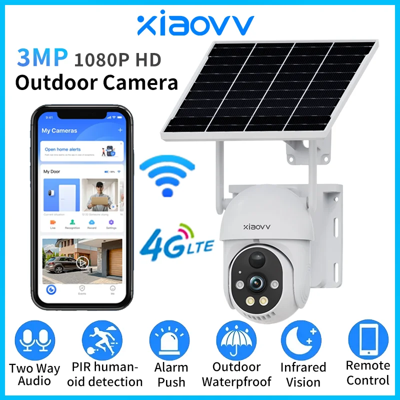XIAOVV Solar Camera Wireless 4G WiFi Outdoor Camera Dual Lens PIR Automatic Tracking Closed-Circuit Television Security Camera