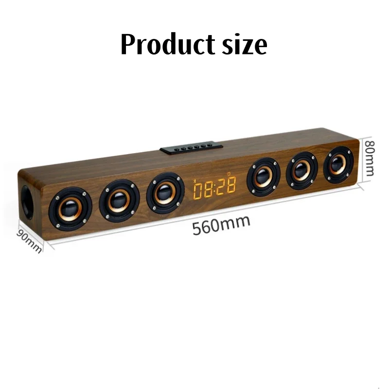 Holz 6 Horn Sound bar Lautsprecher Musik Akustik system 24w Hifi Stereo Musik Surround LED Uhr Display Outdoor Bluetooth Lautsprecher