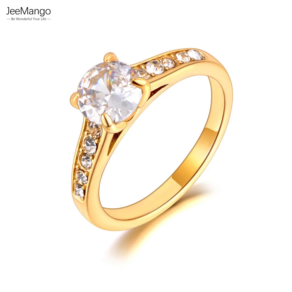 JeeMango Stainless Steel Cubic Zirconia Wedding Ring Fashion Jewelry Engagement Finger Ring For Women Bijoux Femme Gift JR23075