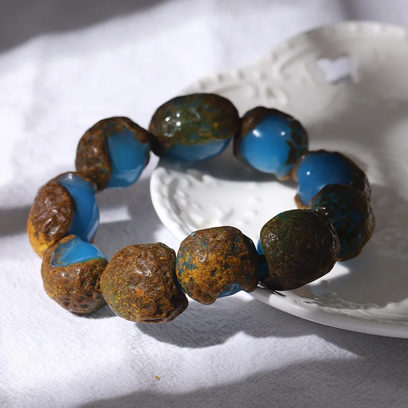 

Mexican Blue Pepper Bracelet with Leather Amber Stone Honey Wax Bracelet for Men and Women Blue Pepper Bracelet with Leather