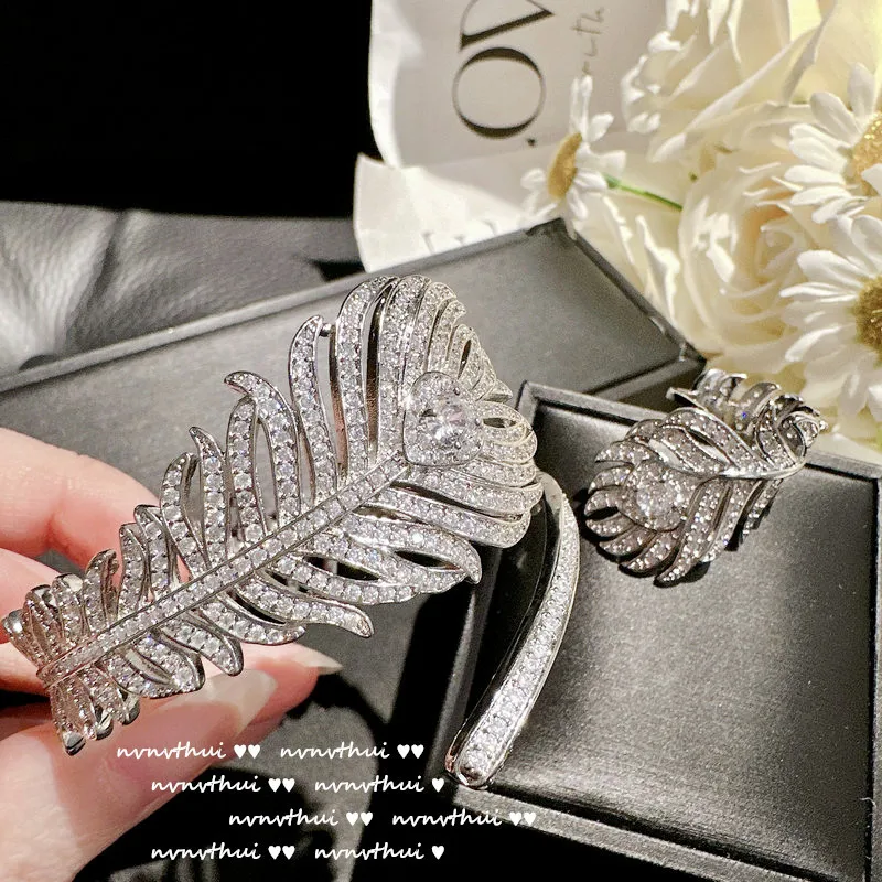 ZLIDIN Honey Water Droplets Gem Bracelet is Nearly 18 K Gold Plated Bright Tears Feathers Zircon Ring Set