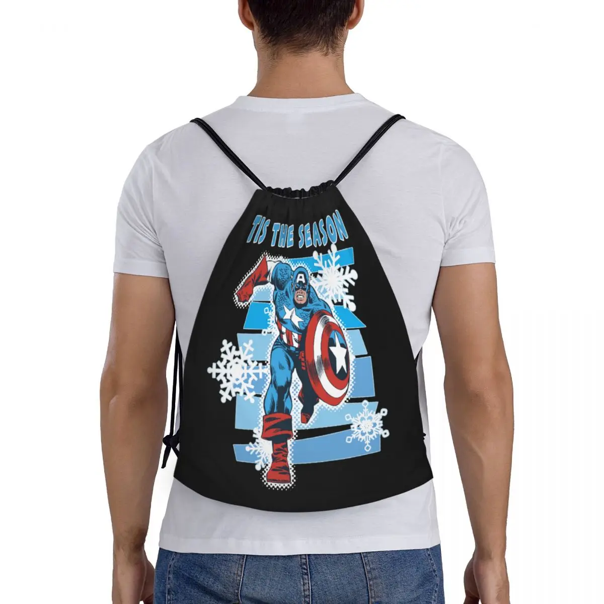 Custom Captain America Holiday Drawstring Bag for Training Yoga Backpacks Men Women Sports Gym Sackpack