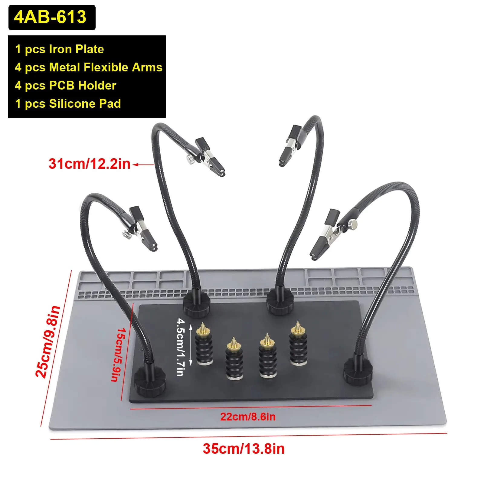 NEWACALOXMagnetic Helping Hands Soldering Station with Heavy-Duty Steel Base/Welding Silicone Pad/5X Magnifying Lamp/4PCB Holder