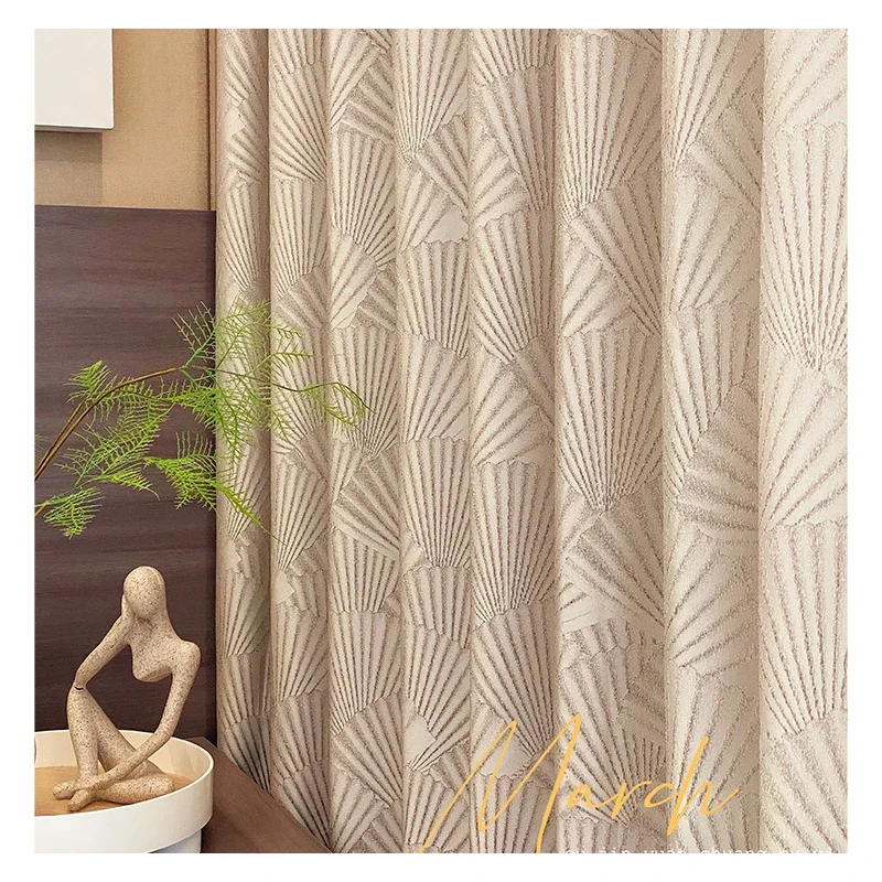 Custom Size Simple Shell Pattern Jacquard Curtain Customized New Chinese Style High-end Villa Living Room Bedroom Floor Curtains