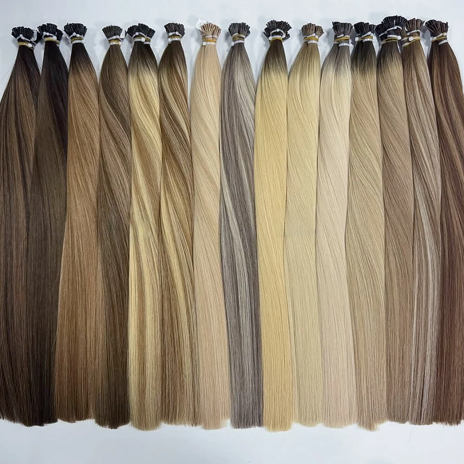 

Straight I Tip Hair Extensions Natural Real Human Fusion Hair Extensions 50pcs/ Set Keratin Capsule Brown Blonde Color 18-30inch
