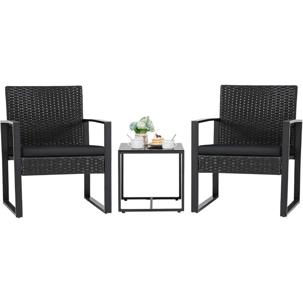 

3 Pieces Patio Set Outdoor Wicker Furniture Sets Modern Rattan Chair Conversation Sets with Coffee Table for Yard and Bistro