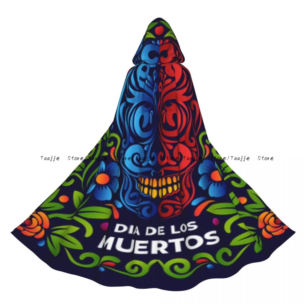 

Красочный Dia De Los Muertos плащ с сахарным черепом накидка с капюшоном средневековый костюм ведьмы Викка вампир костюм на Хэллоуин платье пальто