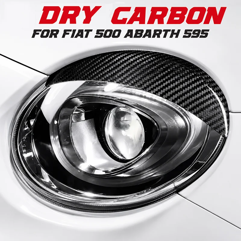 Real Dry Carbon Fiber For FIAT 500 For Abarth 595  2016-2023 Exterior Headlight Headlamp Eyebrow Bezel Protection Modification