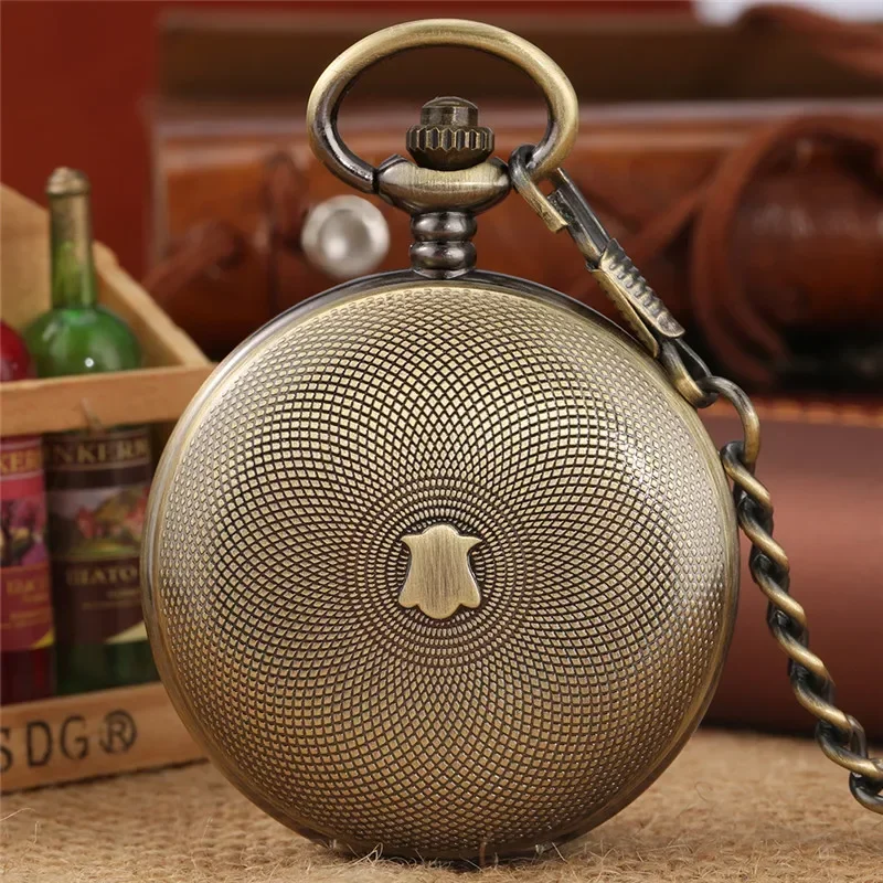 Bronze Steampunk Skeleton Pocket Watch Carving Roman Numbers Men Women Hand Winding Mechanical Clock FOB Pendant Chain Gift