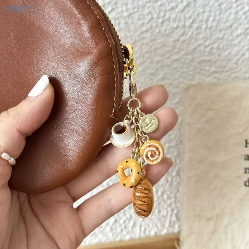 【3CS99】Creative Unique Doughnut Bread Coffee Phone Charm Strap Pendant Lanyard Simulated Food Toys Keychain Bag Accessories Gift