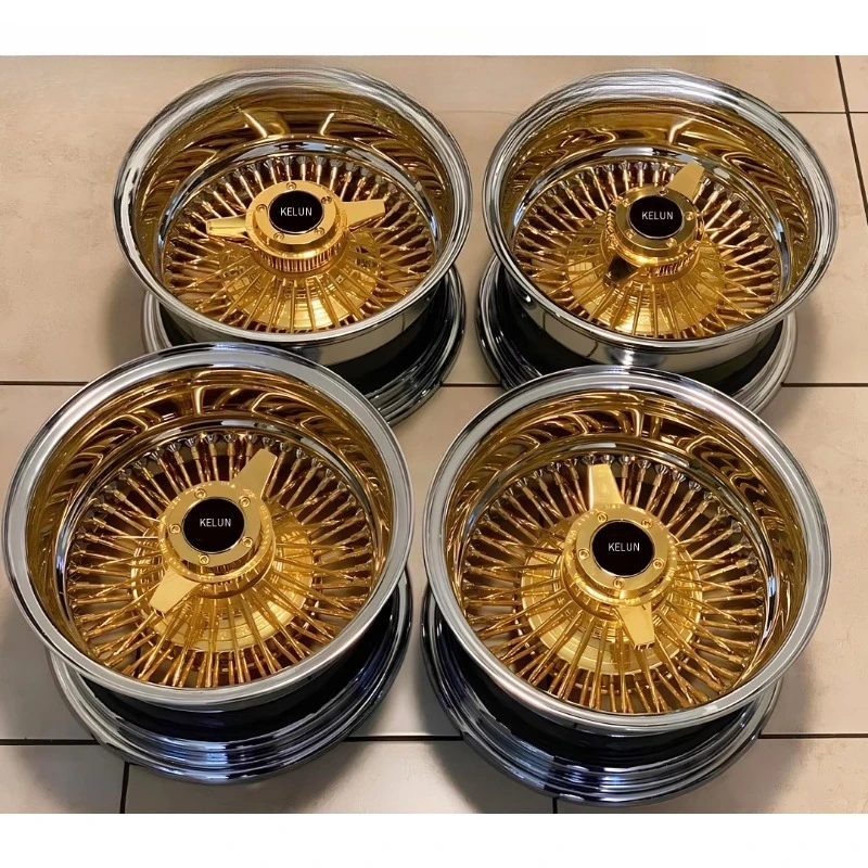 

Chrome Rims 13 Inch Rims Gold Wire Wheels 5*4.5"/4.75"/5"Bolt Pattern