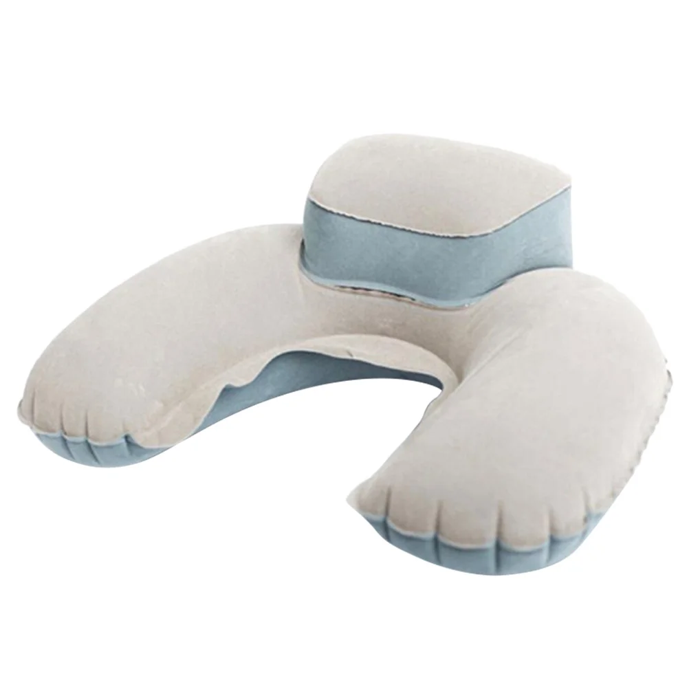 يتدفقون نفخ U شكل وسادة السفر الهوائية رمادي الرقبة رئيس وسادة التخييم في الهواء الطلق سدادة الأذن وشملت الرقبة المحمولة #3