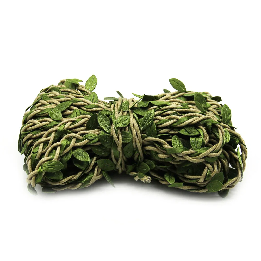 

10M Artificial Rattan Cane Khaki Rope Green Leaves for DIY Garland Jewelry Making Craft Artificial Rattan DIY Garland