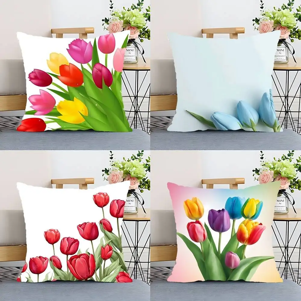 Tulpen-Kissenbezug, Kissenbezug, Polyester-Kissenbezug, dekoratives Sofakissen, Kissenbezug, Heimdekoration