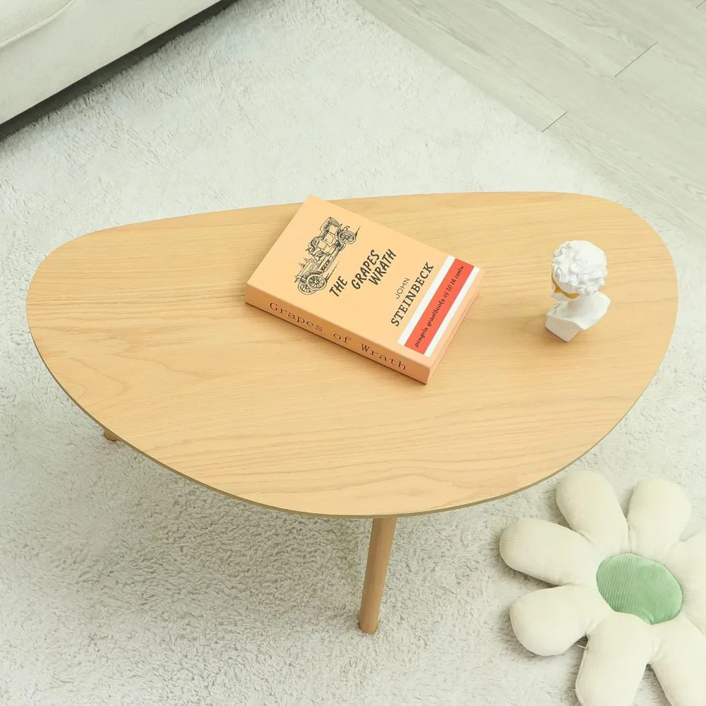 Small Oval Coffee Table Mid Century Modern for Living Room Center Minimalist Display ,Nature Wood,18.9