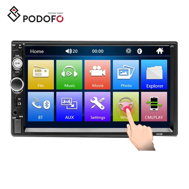 Podofo 7 Inch Double Din 7010B Car Radio Car Stereo Car HD Radio Touch Screen BT Phone Link FM USB AUX-IN Car Mp5 Player