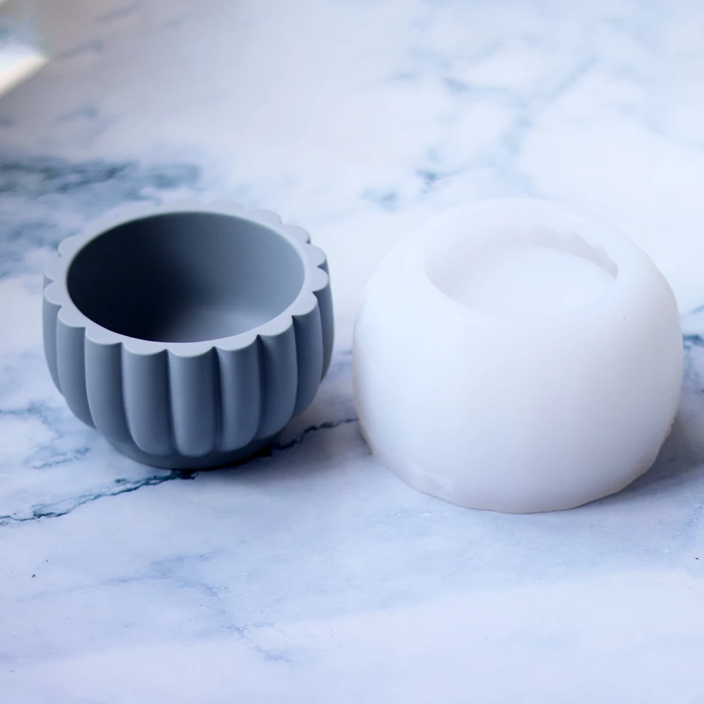 Silicone mold for Cement Stripe Petal-shaped Candle Jar Gypsum Resin Scented Candle Cup Romantic Atmosphere Jesmonite DIY Mold