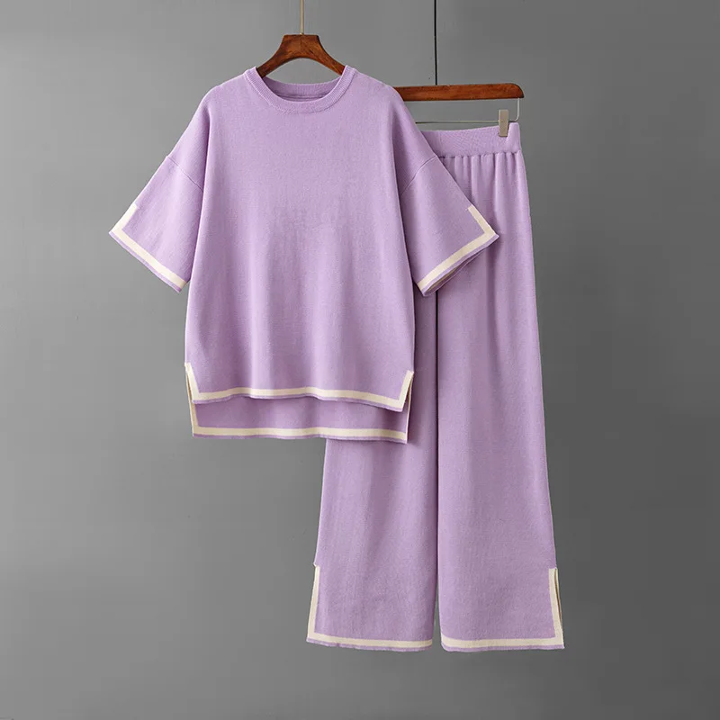 Simplicity Loose Solid Color Women's Wide Leg Pant Sets 2023 Summer Casual Short Sleeve T-shirt for Female Two Piece Set Fashion