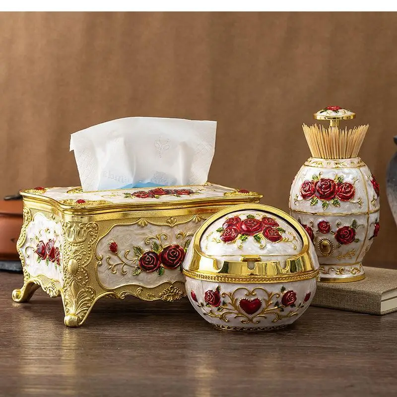 Family Living Room, Office, Handkerchief Storage Box, Toothpick European Luxury Light Ashtray, Box Set