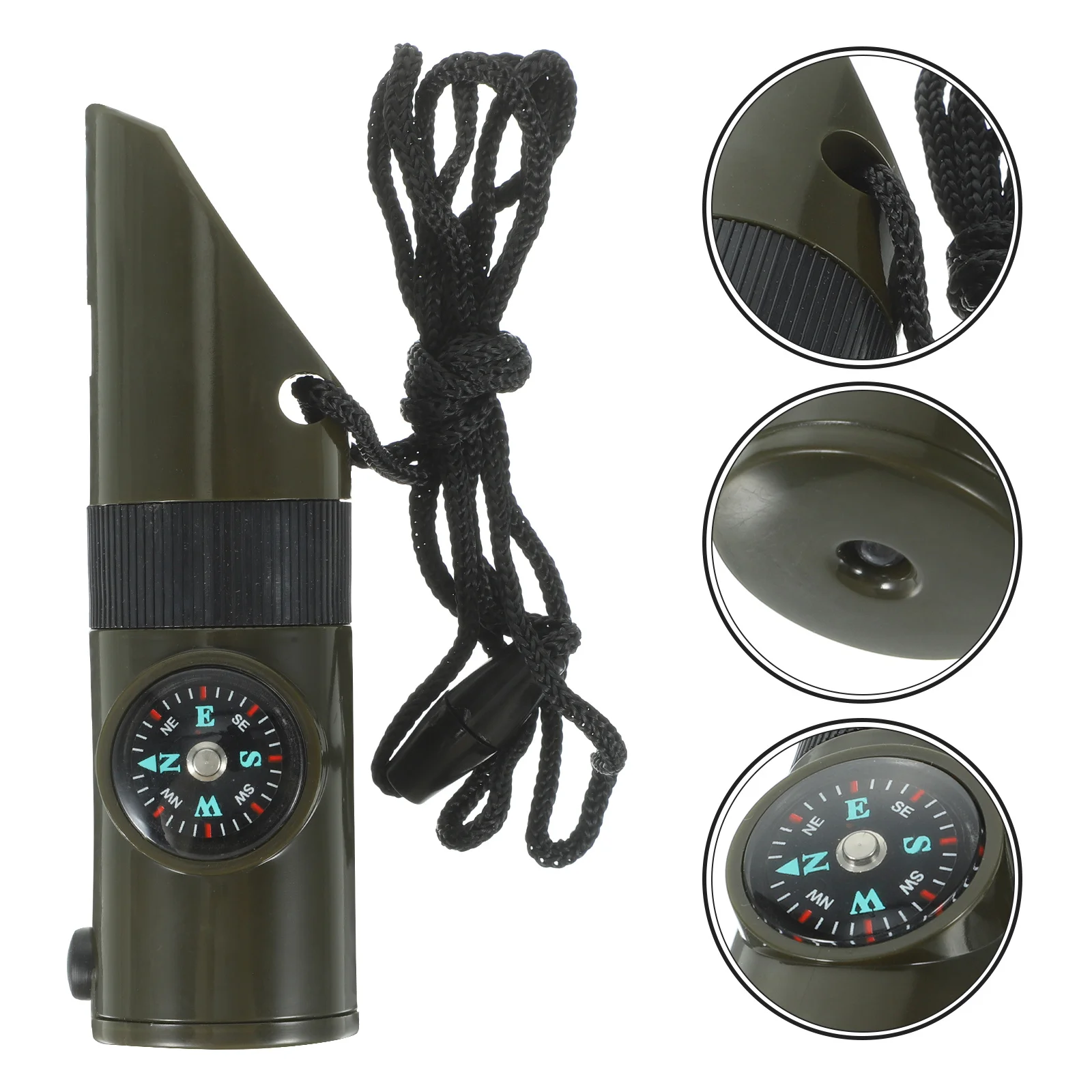 2Pcs Multi-Functional Survival Whistles Compass Thermometer LED Light Magnifier Emergency Outdoor Camping Hiking Fishing