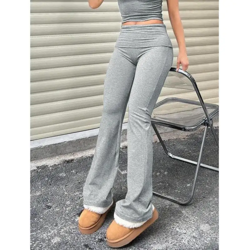 ارتفاع الخصر جرس بوت السراويل للنساء مريحة لون نقي عارضة السراويل منتصف منخفضة الخصر المواد البلاستيكية مادة أخرى 00