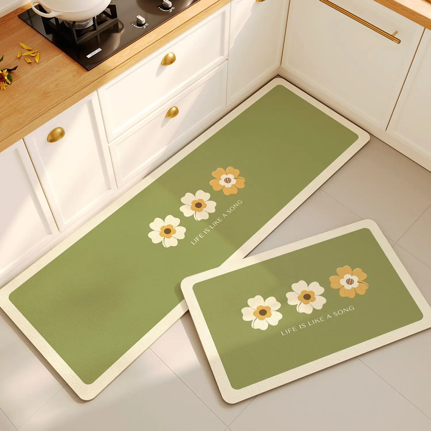 New Floral Kitchen Floor Mat Rug Anti Slip Oil Resistant Erasable Washable Properties Durable Diatomaceous Earth Absorbent Pads