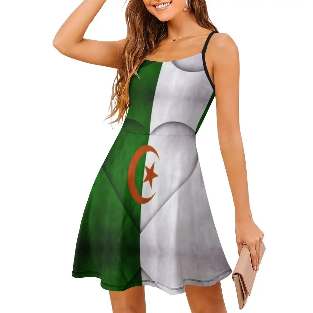 Sexy Algeria Flag Algeria Flag Women's Sling Dress Funny Joke Cocktails  Woman's Dress Strappy Dress Vintage