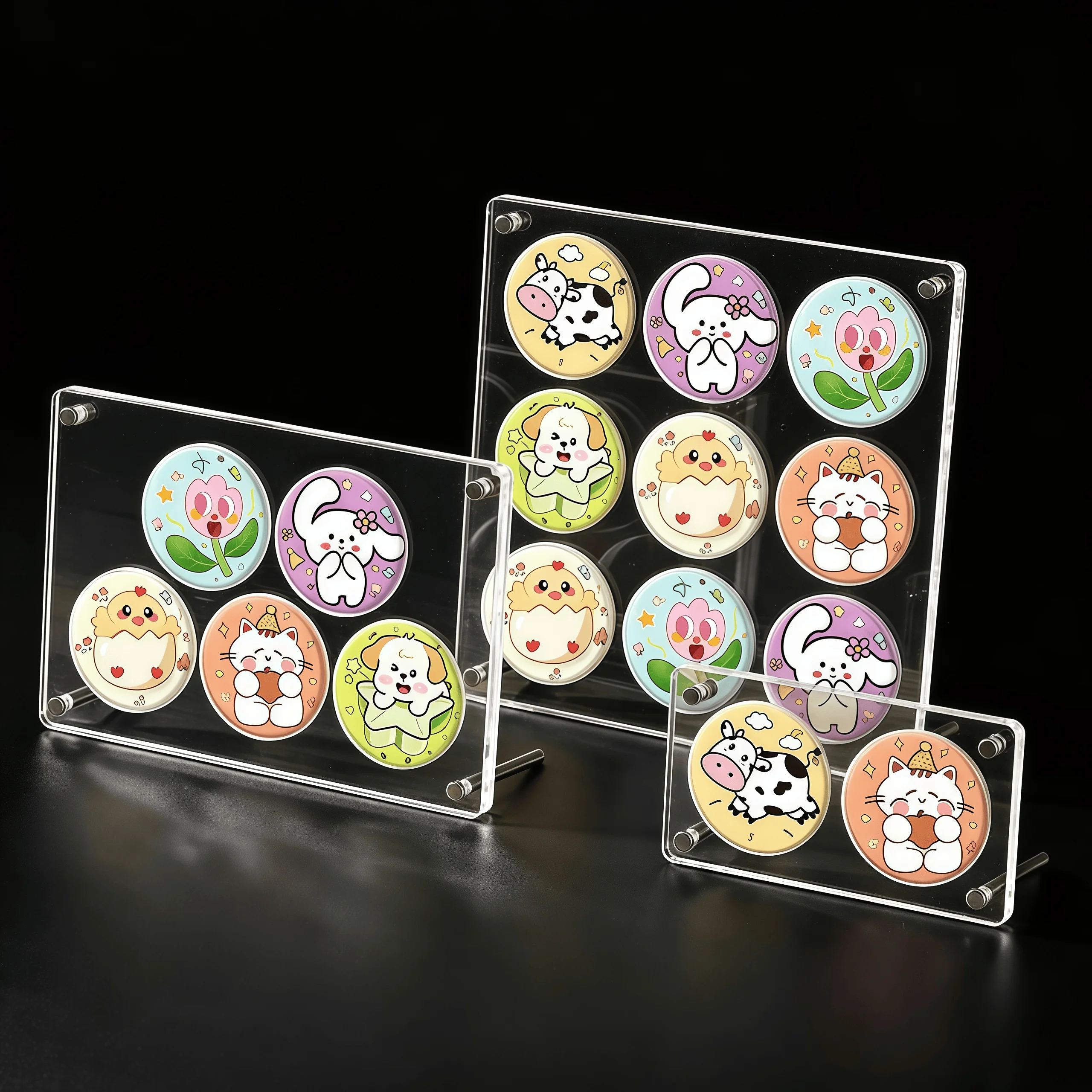 58mm Anime Acrylic Badge Display Stand Clear Dustproof Pin Showcase Holder for Anime Collection Multiple Styles