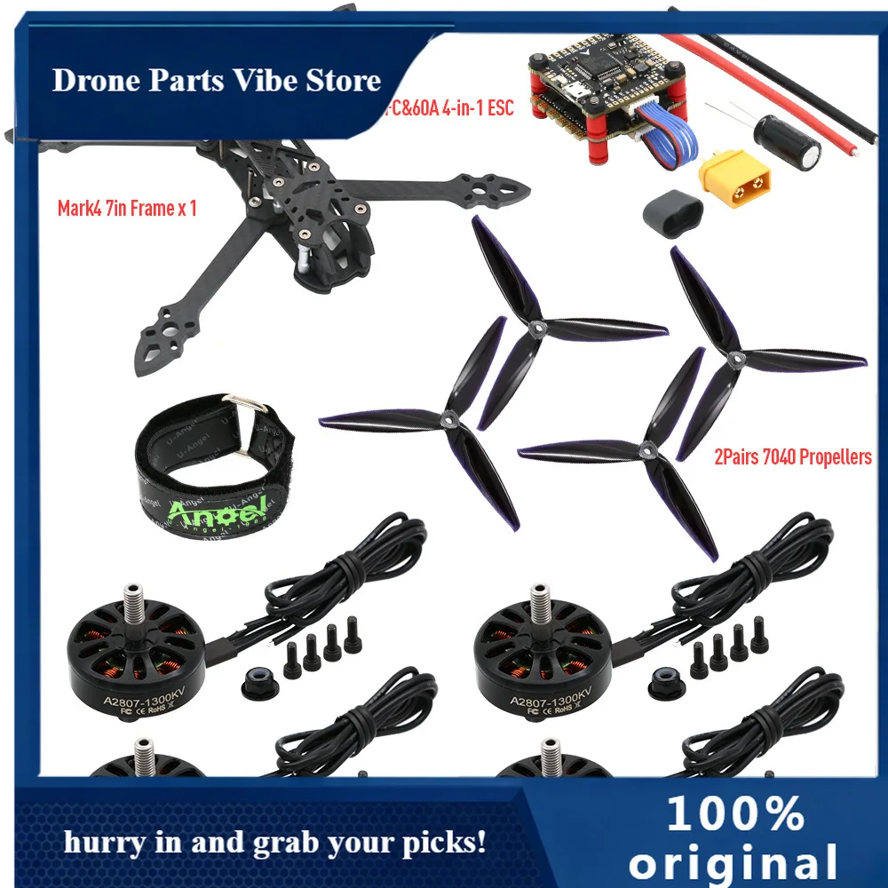 

APMARK4 7inch 295mm Wheelbase Carbon Fiber Frame 5mm Arm A2807 1300KV Brushless Motor 7inch propeller For FPV 7" Long Range Dron