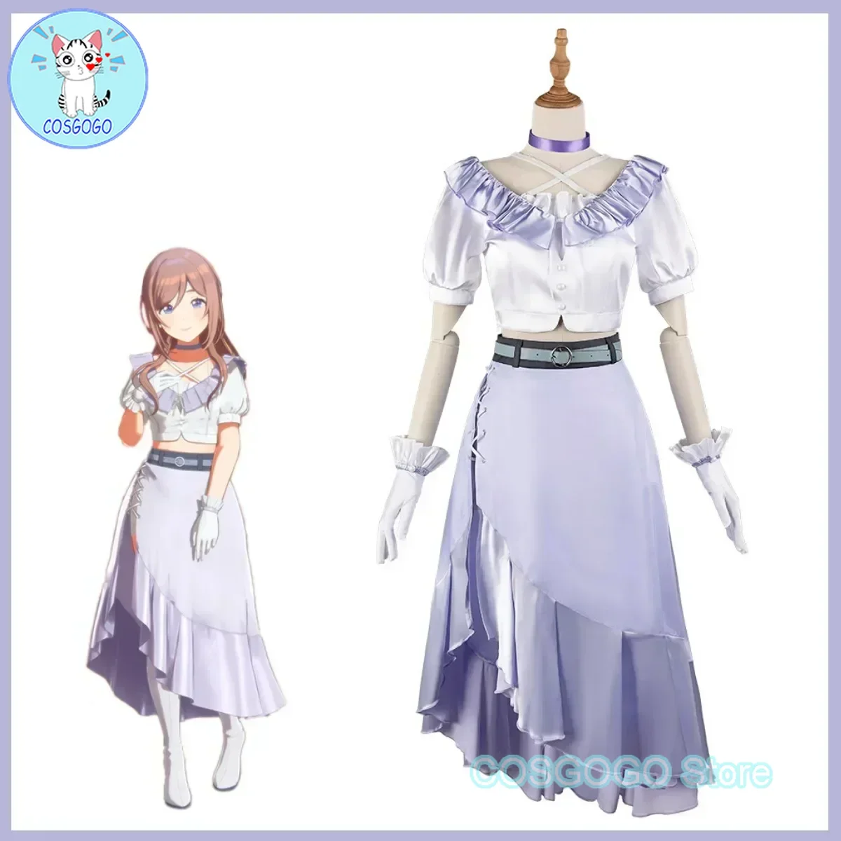 Anime Game THE IDOLM@STER Rinami Himesaki Cosplay Costume White Purple Skirt Uniform Woman Sexy Cute Halloween Carnival Suit