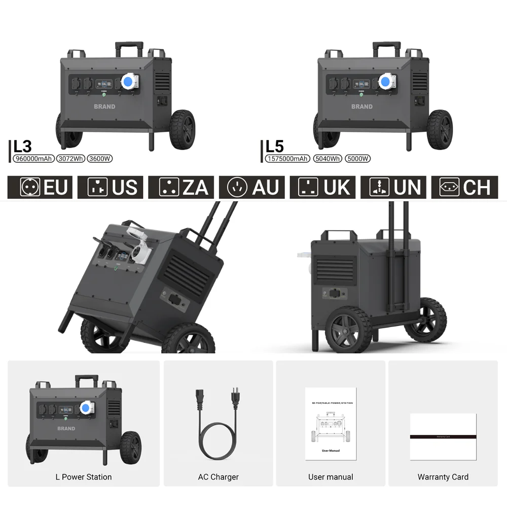 E-Nice Solar Outdoor Portable Power Station With MPPT 3072Wh Pure Sine Wave Cigar Lighter Handle & Big Wheels
