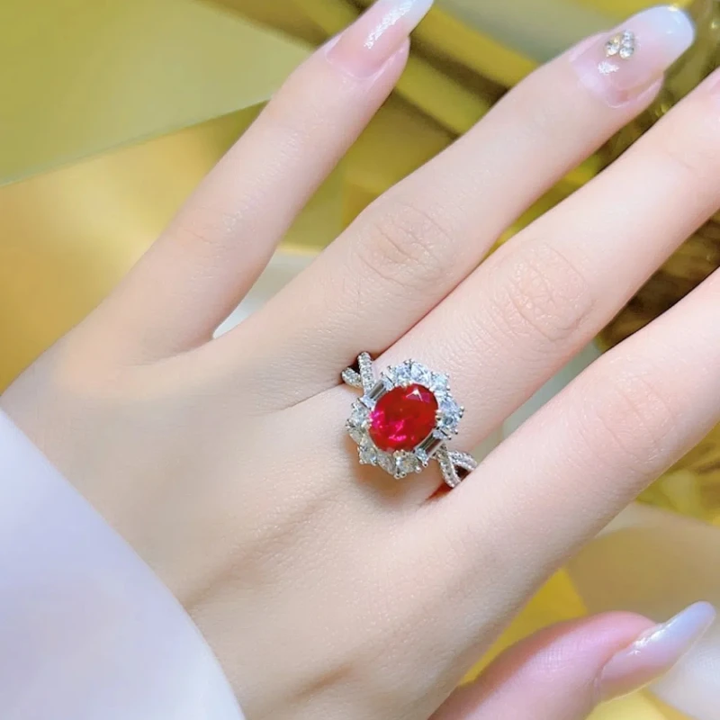 2CT Lab Grown Ruby Ring For Women 925 Sterling Silver 18k Gold Plated Ring Women Party Wedding Jewlery Engagement Lady Gift