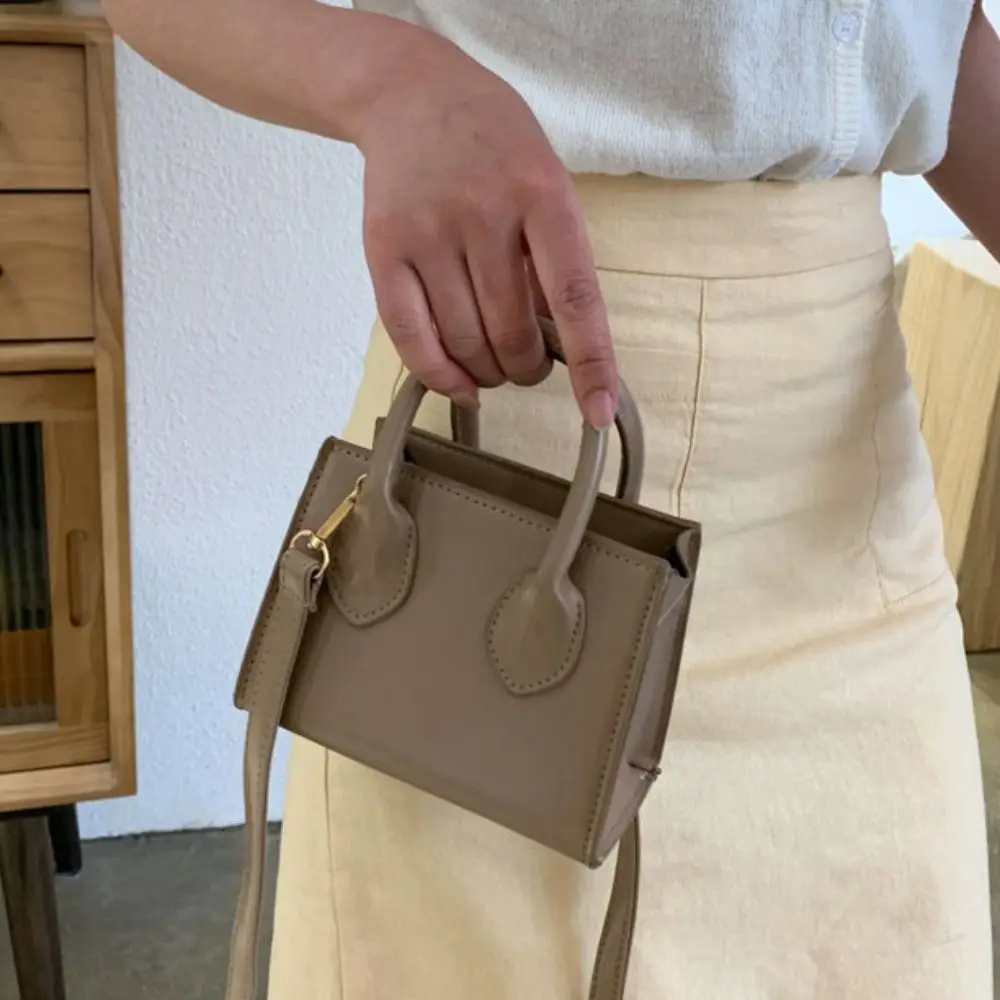Elegant PU Leather Small Square Bag Solid Color Minimalist Mini Handbag Adjustable Straps Top Handle Women's Crossbody Bag Daily