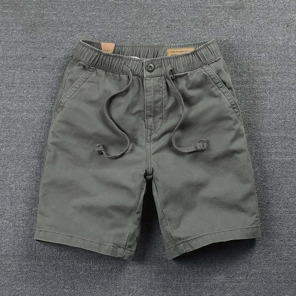 Shorts Mens 2024 Casual Cotton Shorts Work Trousers Knee Length Elastic Waist Men Chino Shorts