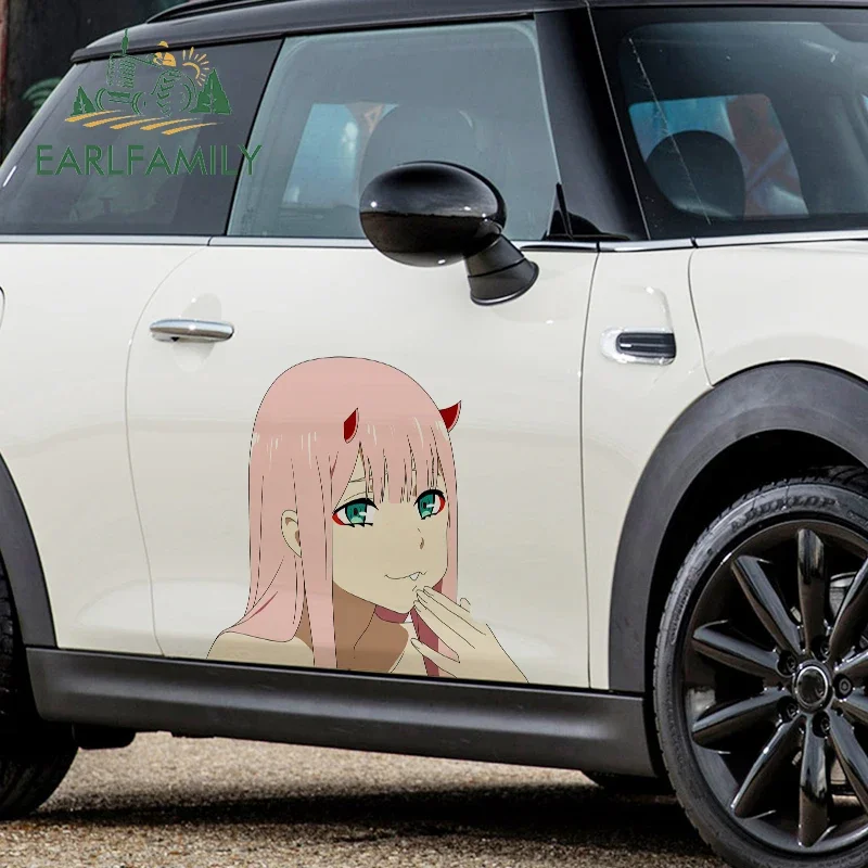 EARLFAMILY 43cm x 40.4cm For Zero Two Anime Car Stickers Campervan Decal Vinyl Creativite Creative Car Door Protector Decals