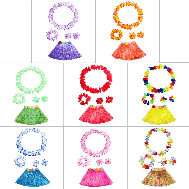 40-80CM Hawaii Artificial Flowers Grass Kids Plastic Tropical Skirts Hula Garland Suit Summer Beach Costume For Party Decoration