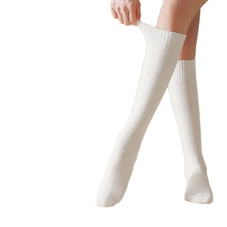 Calf socks for women in autumn and winter with thick velvet and long height tube pressure, women's looped warm socks