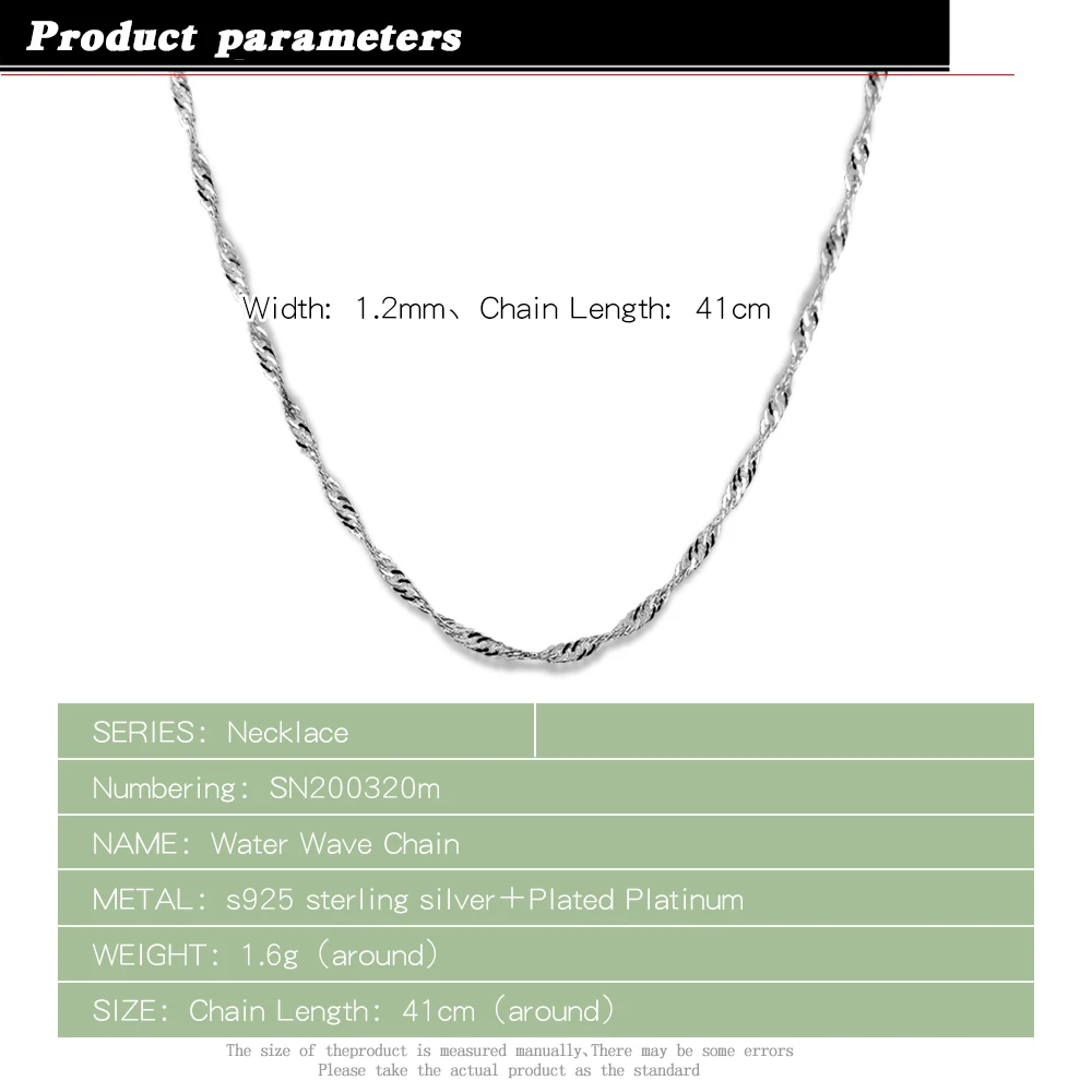 Men Women Jewerly 1.2mm Width Links Chain Fashion Necklace 925 Sterling Silver Water Wave Chains Necklace Classic Gift