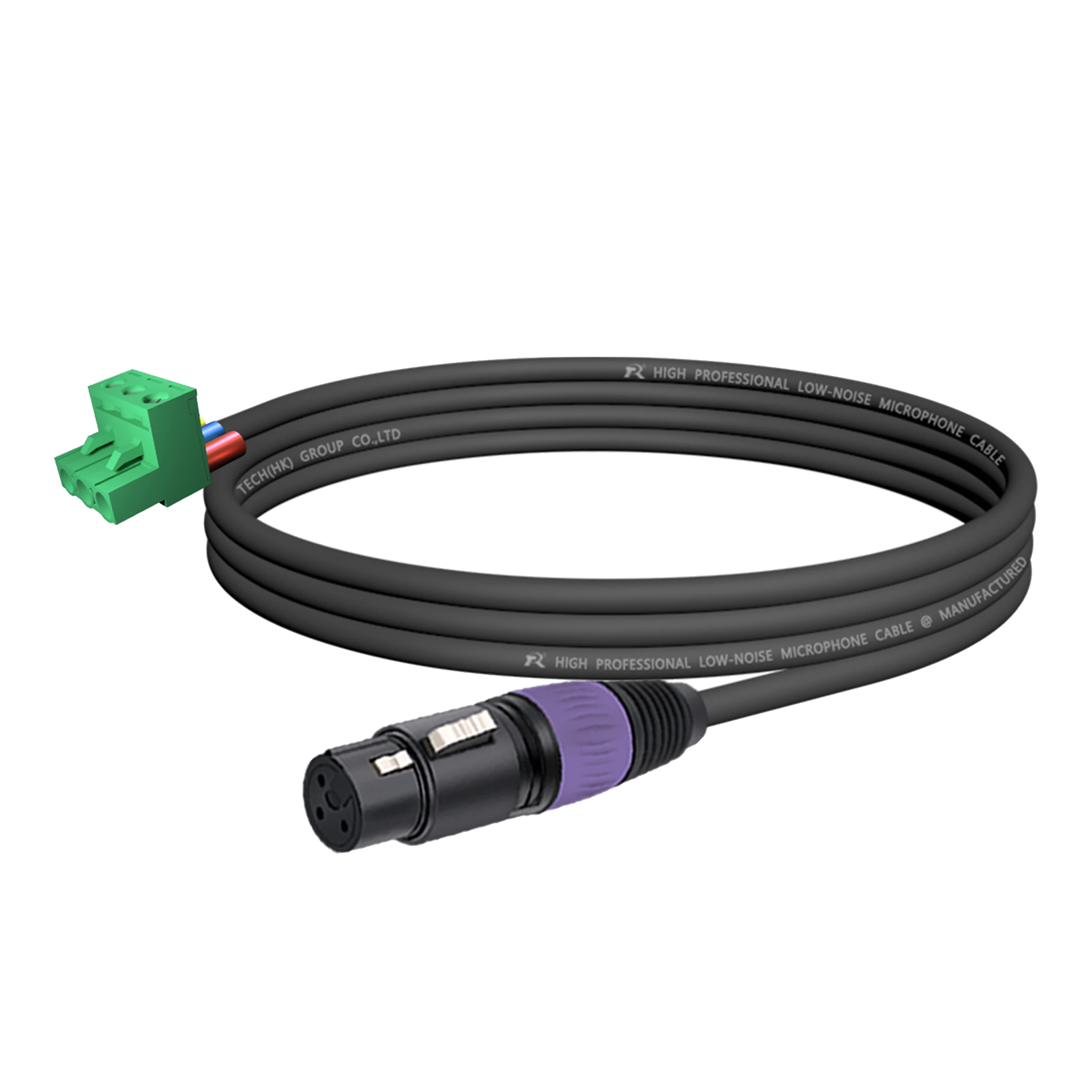 Geräuscharmes Audiokabel, PHX3M/2EDG-5.08 3-poliger Stecker Schraubklemmenblock zu 3P XLR F/M, Schwarze Kabelhülle mit Farbigem Reliefring – Detail 10