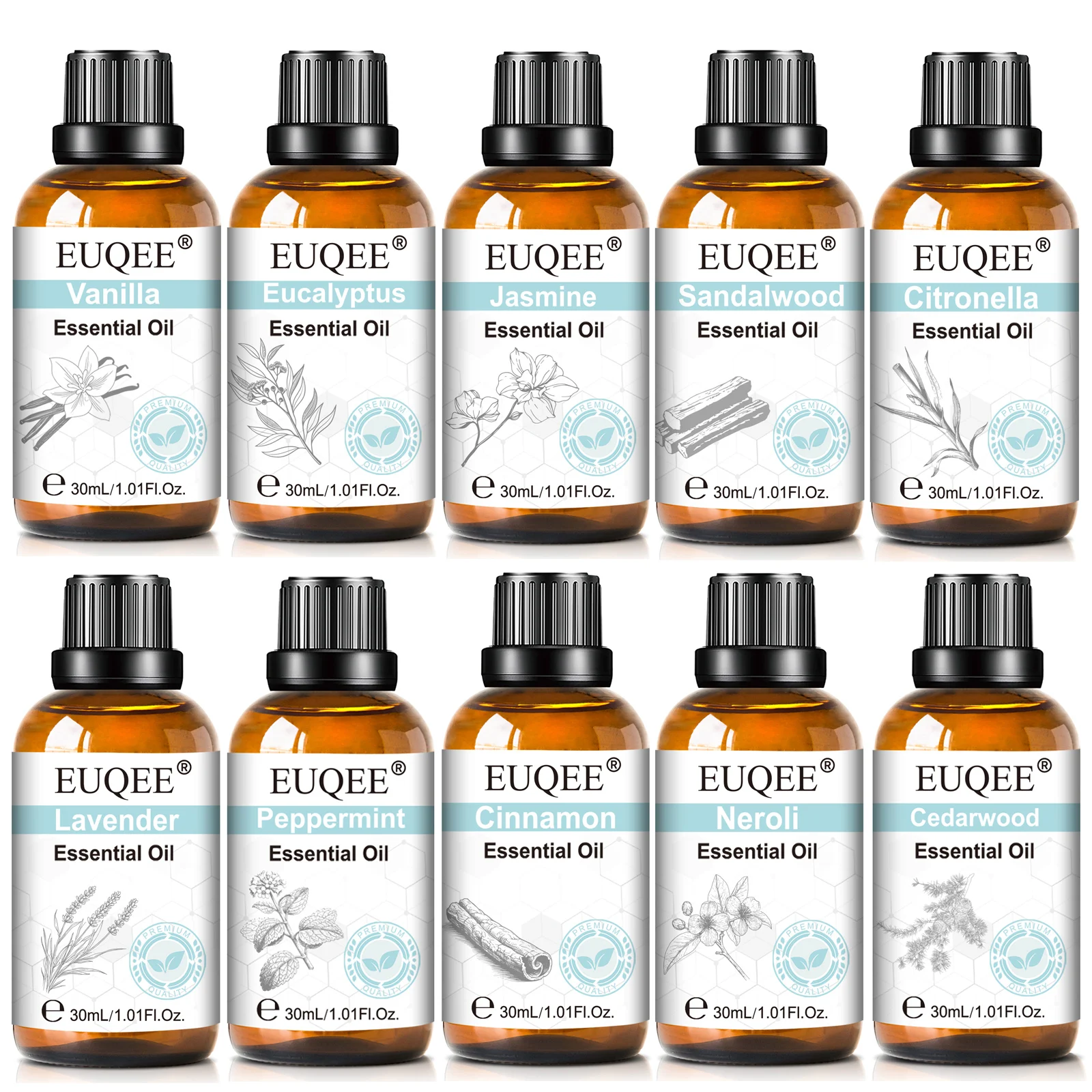 EUQEE 30ml Pure Essential Oils For Humidifier,Diffuser,Candle Making-Vanilla Lavender Cinnamon Rose Aromatherapy Essential Oils