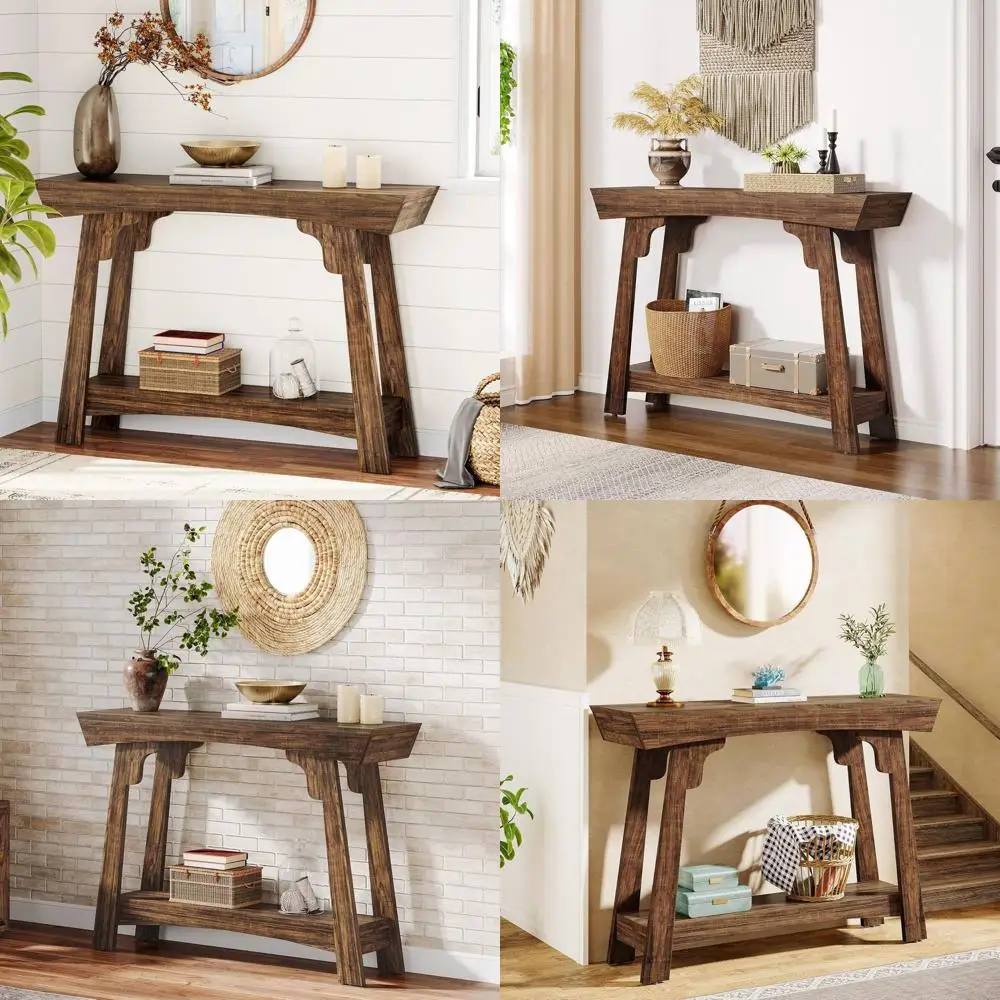 طاولة كونسول على طراز المزرعة 41.3 باللون البني الريفي مع مساحة تخزين من طبقتين، مثالية للمدخل الصغيرة والمساحات المعيشة #1