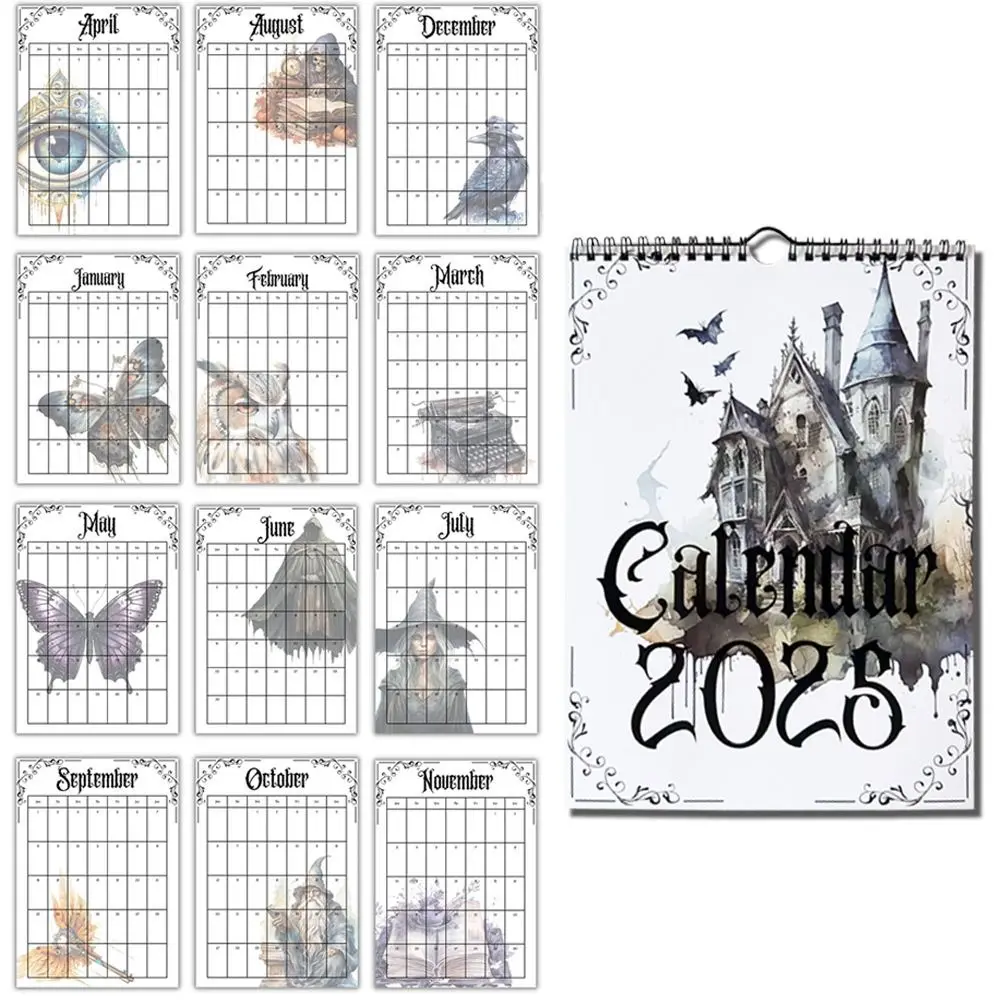 Daily Weekly Monthly Planner 2025 Calendar Gothic Paper Desktop Calendar Hangable Home Ornaments Wall Calendar Home