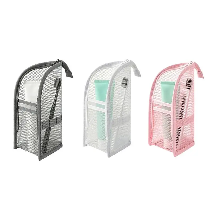 Wasserdichte, selbststehende Kosmetiktasche mit großer Kapazität und mehreren Netztaschen für Reisen – Detail 7